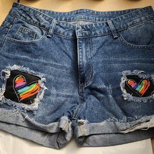Rainbow Heart Jean Shorts